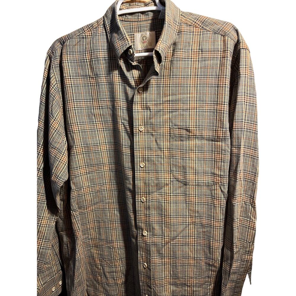 Viyella VTG Wool Cotton Blend Shirt Mens L Multicolored Plaid Long Sleeve Button